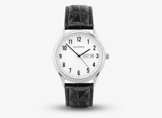 Sekonda Easy Reader Men's Watch with Silver Alloy Case & Black Leather Strap 30125