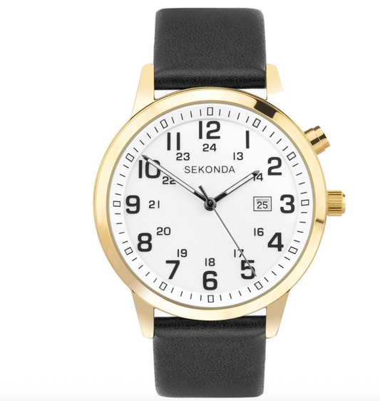 Gents Easy Reader White Dial Black Leather Strap Watch