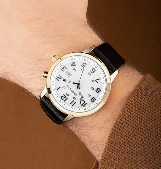 Gents Easy Reader White Dial Black Leather Strap Watch