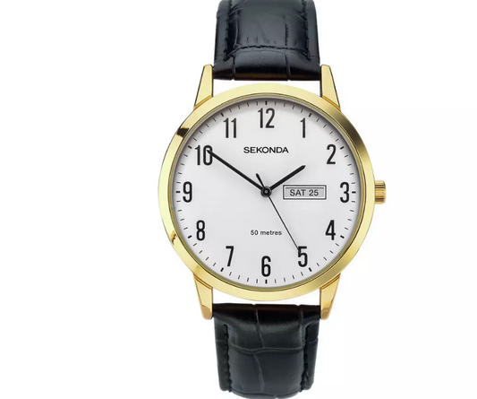 Sekonda Men's Black Leather Strap White Dial Watch 30123
