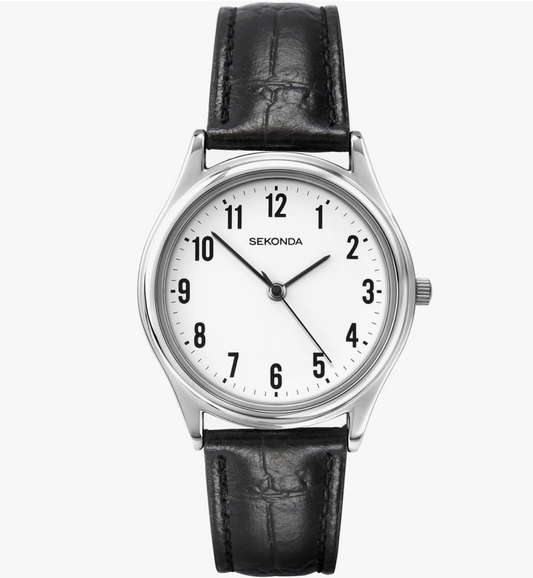 Sekonda Easy Reader Silver & Black Leather Watch 3621