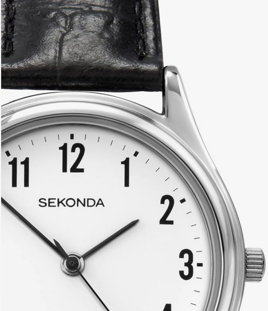 Sekonda Easy Reader Silver & Black Leather Watch 3621