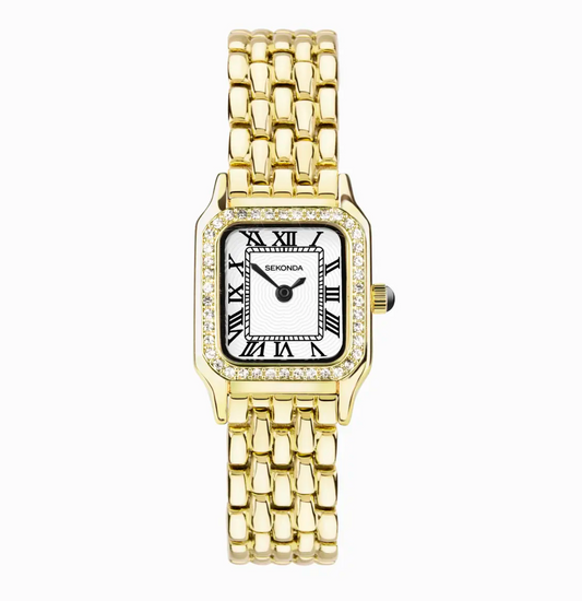 Sekonda Monica Ladies Watch with Gold Alloy Case & Bracelet with Stone Set Bezel 40642