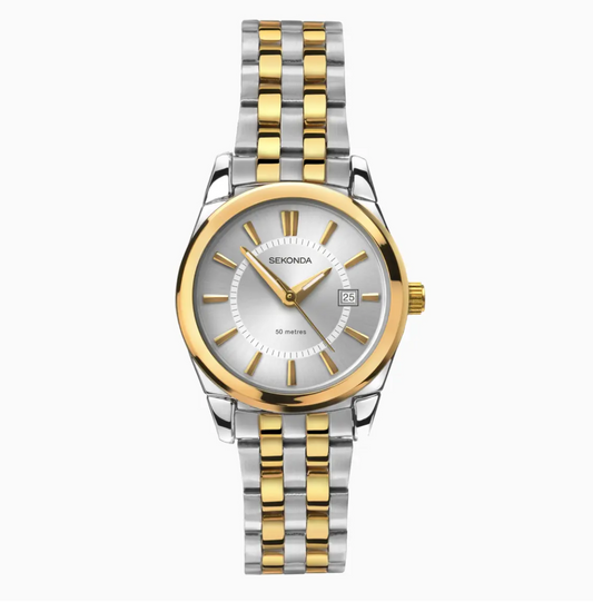 Sekonda Classic Ladies Watch Two Tone Case & Stainless Steel Bracelet with Silver White Dial 2462