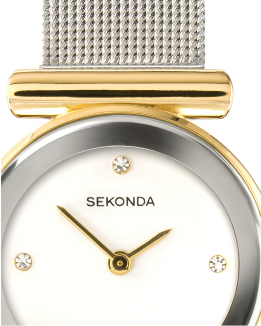 Sekonda Ava Ladies Watch with Gold Alloy Case & Silver Stainless Steel Mesh Bracelet