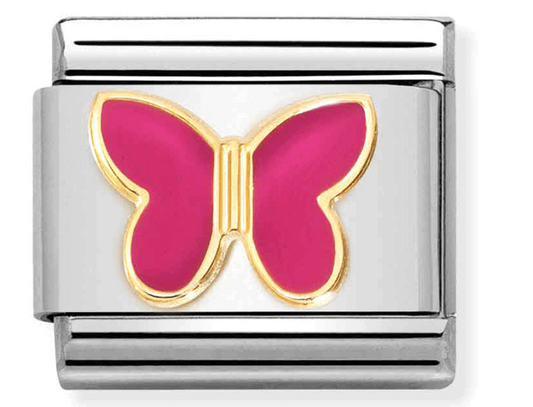 Nomination Classic Gold & Fuchsia Butterfly Charm Link 03028562