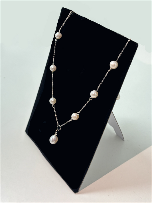 Silver Thin Chain Pearl Necklace