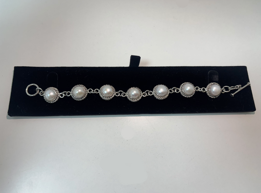 Silver Chunky Chain Pearl Bracelet