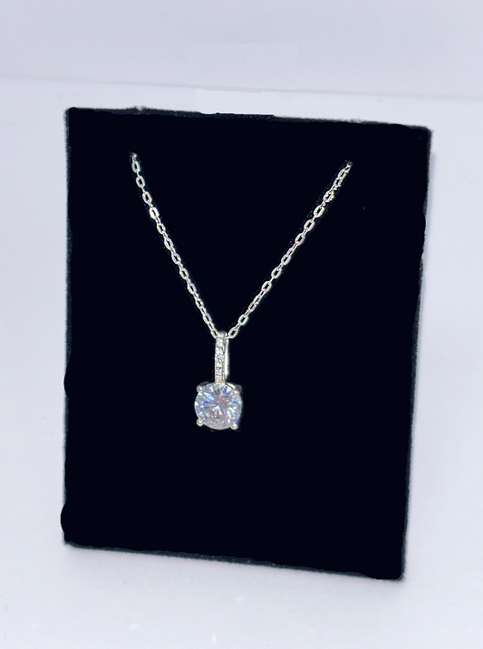 Silver CZ Solitaire Pendant Necklace