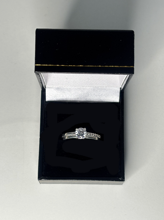 Sterling Silver Ring with Stone and Plain Band Set