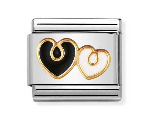 Nomination Classic Link Black & White Heart Charm in Gold 03027907