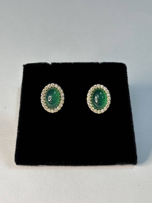 Gold Plated Round Green Stone Earrings