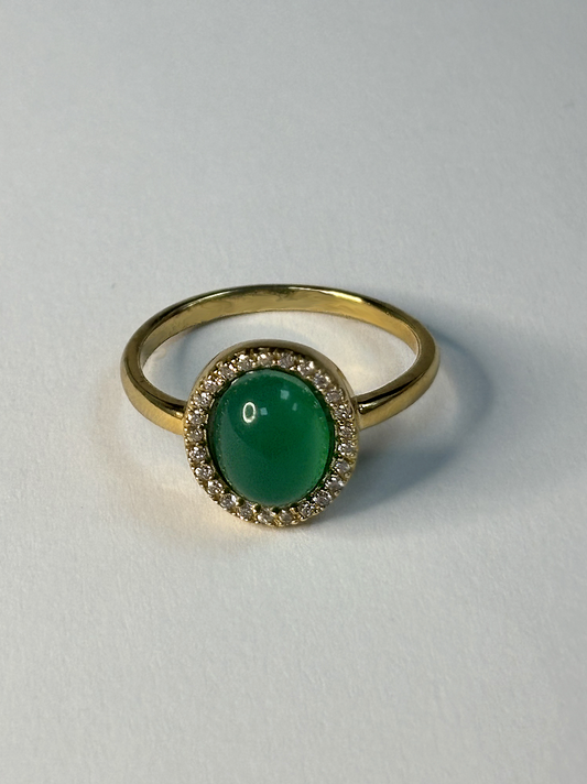 Gold Plated Round Green Stone Ring