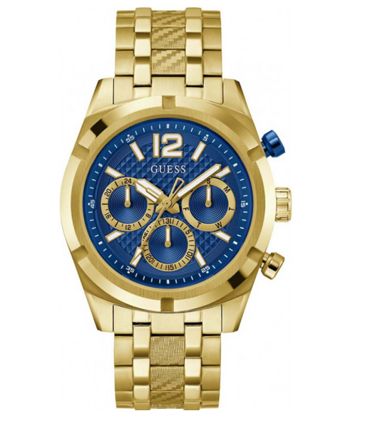 Guess Men's Blue Chronograph Dial Gold Tone Bracelet Watch