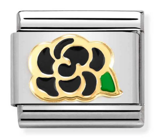 Nomination Classic Gold & Enamel Black Camelia Charm Link 03027278