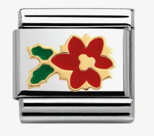Classic Gold Poinsettia Flower with Red & Green Enamel Charm Link 03022520
