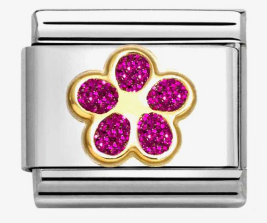 Classic Pink Glitter Flower Charm Link 03022017