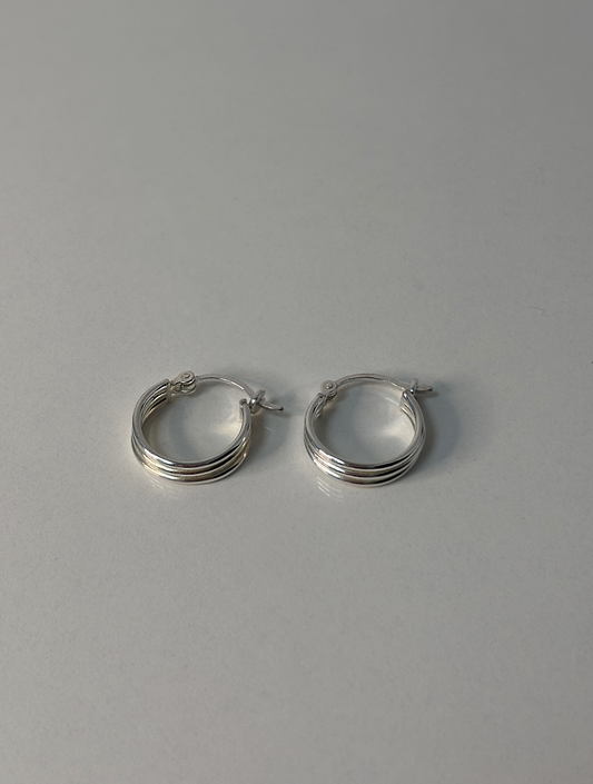 Sterling Silver Triple-Band Silver Hoop Earrings