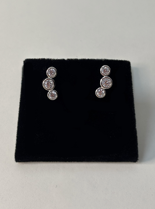 Sterling Silver Trio of CZ Stone Earrings