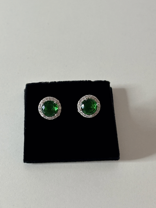 Sterling Silver with CZ and Round CZ Stone Earrings