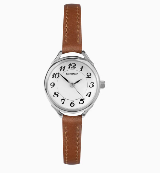 Sekonda Harley Easy Reader Ladies Watch in Silver Case & Brown Leather Strap 40479