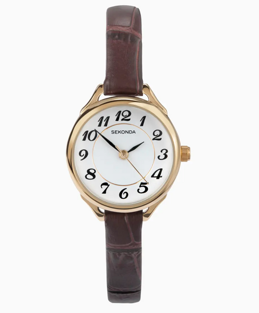 Sekonda Easy Reader Ladies Watch with Gold Case & Leather Strap with White Dial 4701 (Copy)