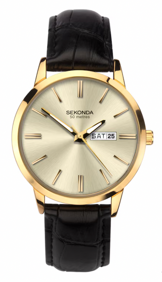 Sekonda Classic Men's Watch with Gold Case & Leather Strap with Champagne Dial 1041