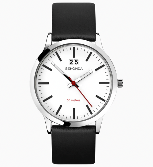 Sekonda Nordic Men's Watch with Silver Case & Black Leather Strap with White Dial 1939 (Copy)