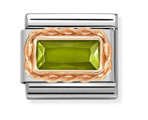 Nomination Classic Rose Gold Peridot Green CZ Rectangle Charm Link 430604033