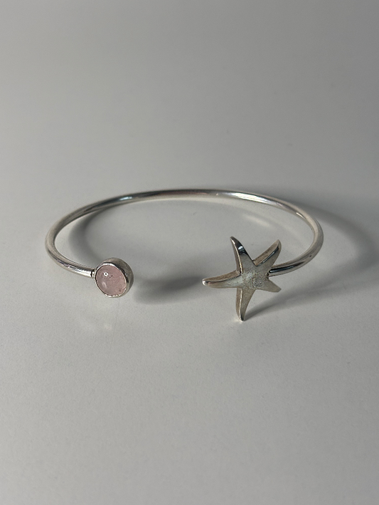 Sterling Silver Star Detail with Pink CZ Stone Bangle