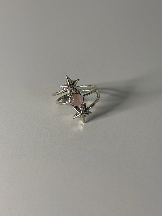 Sterling Silver Star Detail with Pink CZ Stone Ring