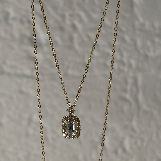 Gold Plated Square Cut Moissanite Diamond Necklace