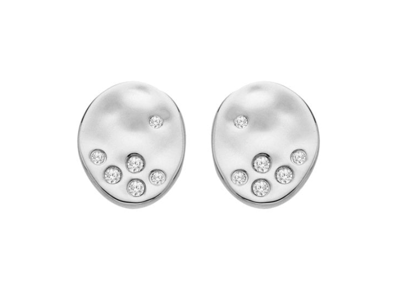 Hot Diamonds Sterling Silver Small Oval Hammered Diamond Set Stud Earrings DE825