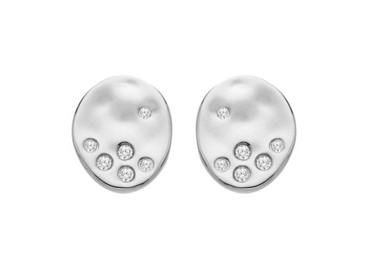 Hot Diamonds Sterling Silver Small Oval Hammered Diamond Set Stud Earrings DE825
