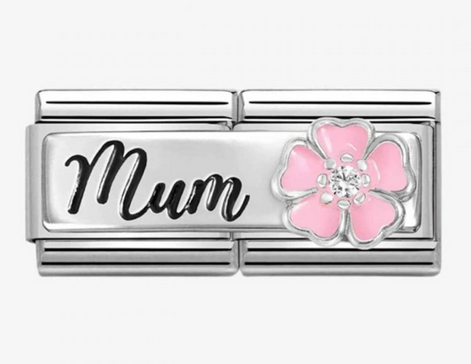 Nomination Classic Silver Double Pink Flower Mum Charm 33073418