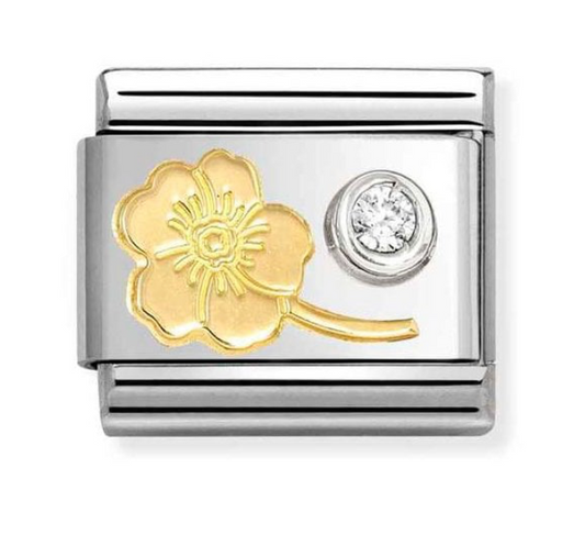 Nomination Classic Gold Raised Myosotis with White Stone Charm 63030104