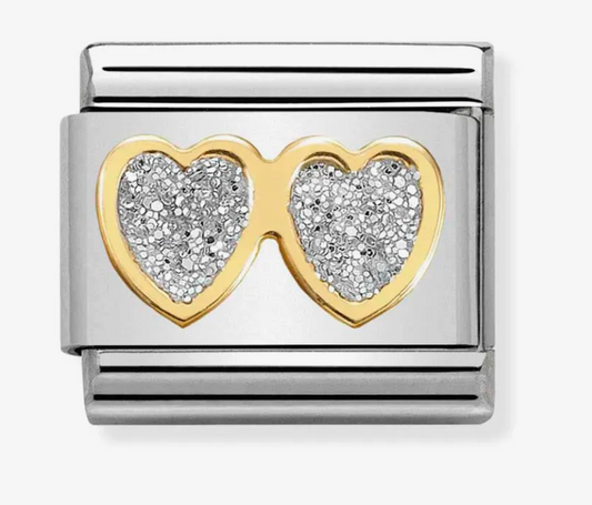 Nomination Classic Gold Double Heart with Glitter Charm 03022001