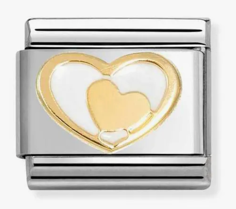Nomination Classic Gold Heart In Heart White Charm 03028327