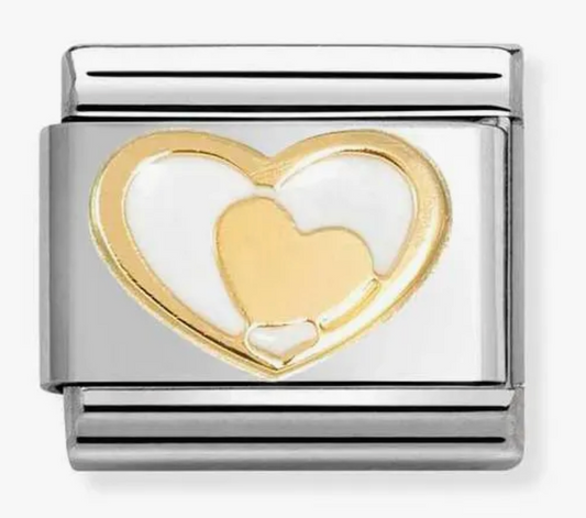 Nomination Classic Gold Heart In Heart White Charm 03028327