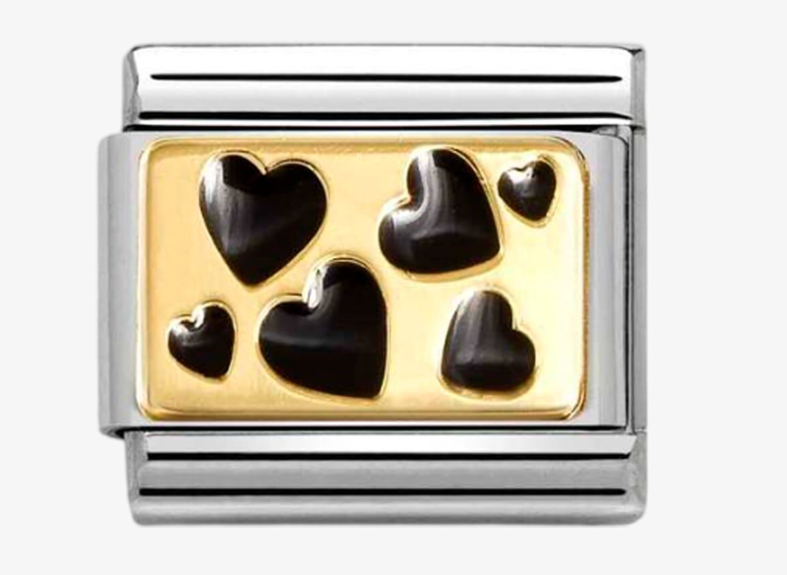 Nomination Classic Gold & Black Hearts Charm 03028468