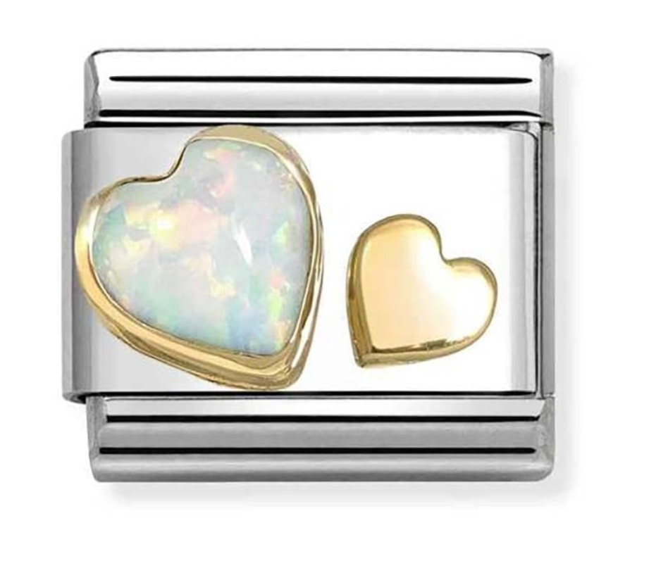 Nomination Classic Gold Hearts with White Opal Charm 03052010