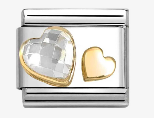 Nomination Classic Yellow Gold White Cubic Zirconia Double Heart Charm 03061308