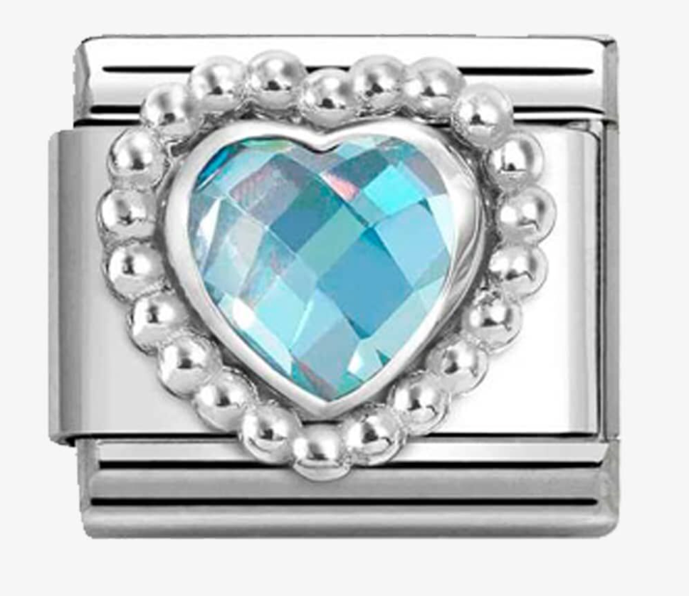 Nomination Classic Silvershine Light Blue Cubic Zirconia Heart Beaded Setting Charm 330606006