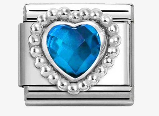 Nomination Classic Silvershine Blue Faceted Heart Beaded Setting Charm 330606007