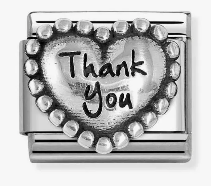 Nomination Classic Silver Beaded Heart Thank You Charm 33010183