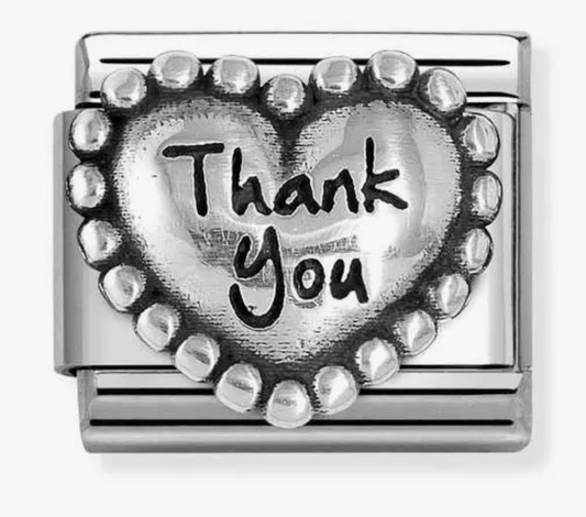 Nomination Classic Silver Beaded Heart Thank You Charm 33010183