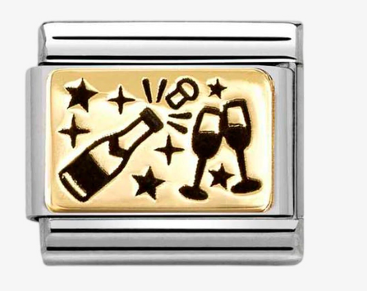 Nomination Classic Gold & Black Champagne Bottle And Glasses Charm 03016661