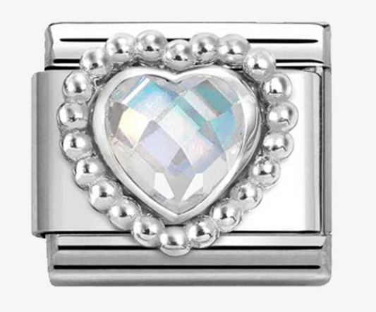 Nomination Classic Silvershine White CZ Heart Beaded Setting Charm 330606010