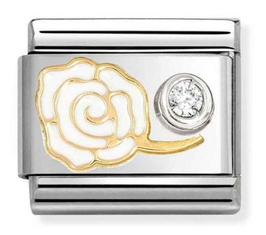 Nomination Classic Gold White Rose with White Stone Charm 63030207