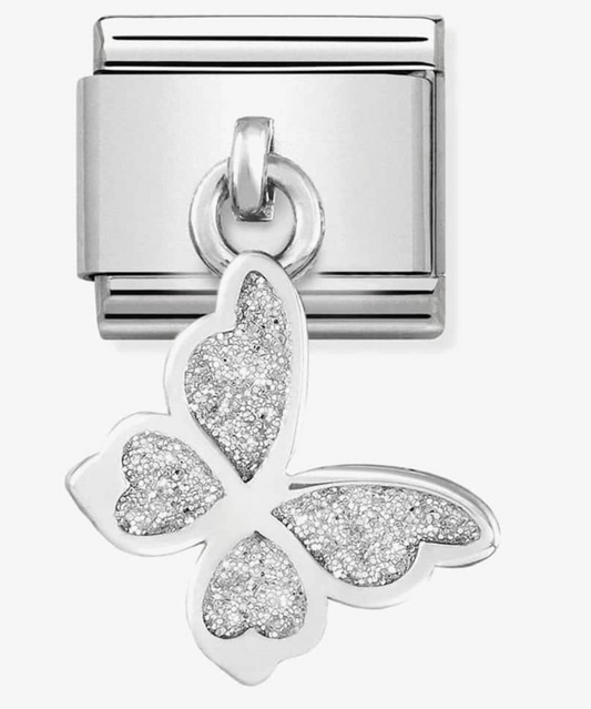 Nomination Classic Silvershine White Glitter Butterfly Drop Charm 33180503